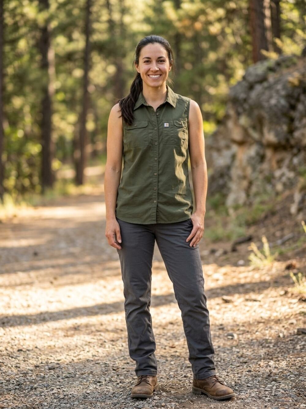 Carhartt Women's Force Ridgefield Sleeveless Shirt in Olive Green Size Medium